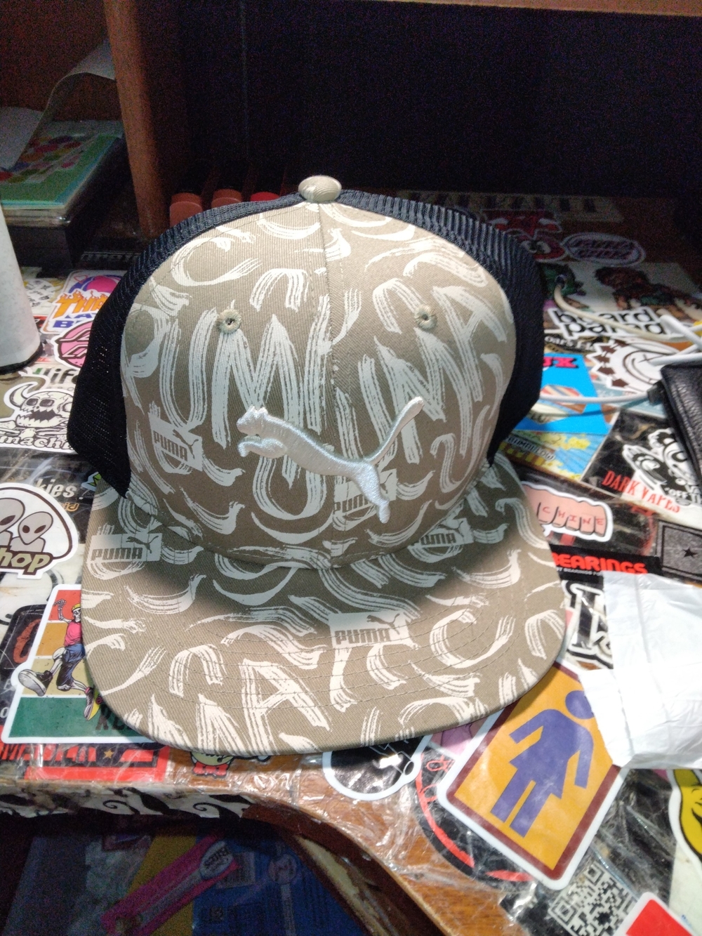 Puma Tan and Black Graphic Snapback Trucker Hat